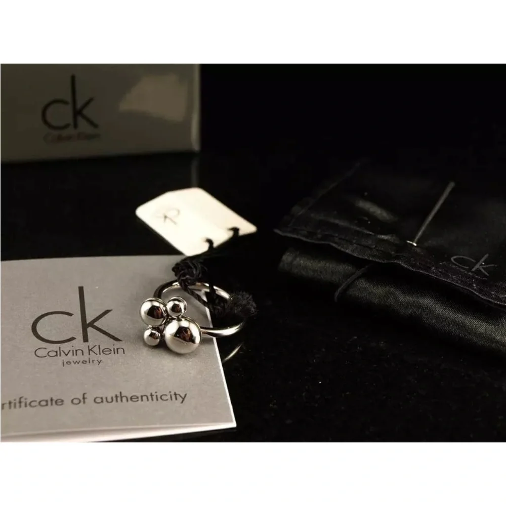 Silver Calvin Klein rotating ring in size 8 comes with box and satin pouch